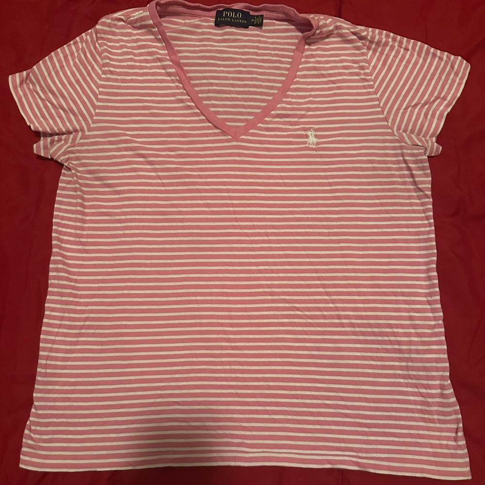 Pink and white polo tee